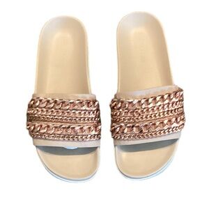 Kendall & Kylie Shiloh Rose Gold Chain Slide Sandals 10